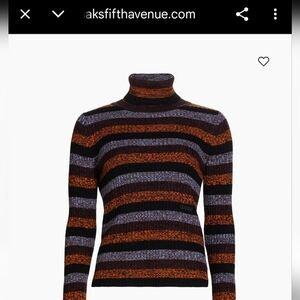 Ganni Striped Merino Wool Turtleneck Sweater, Open Back, S, NWT